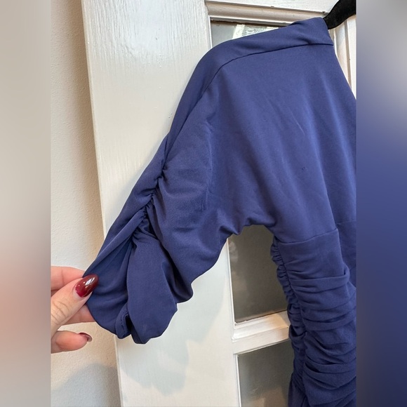 BCBGMaxAzria Christina Ruched Asymmetric Blue Drape Dress Women’s Size Medium M - Picture 6 of 15